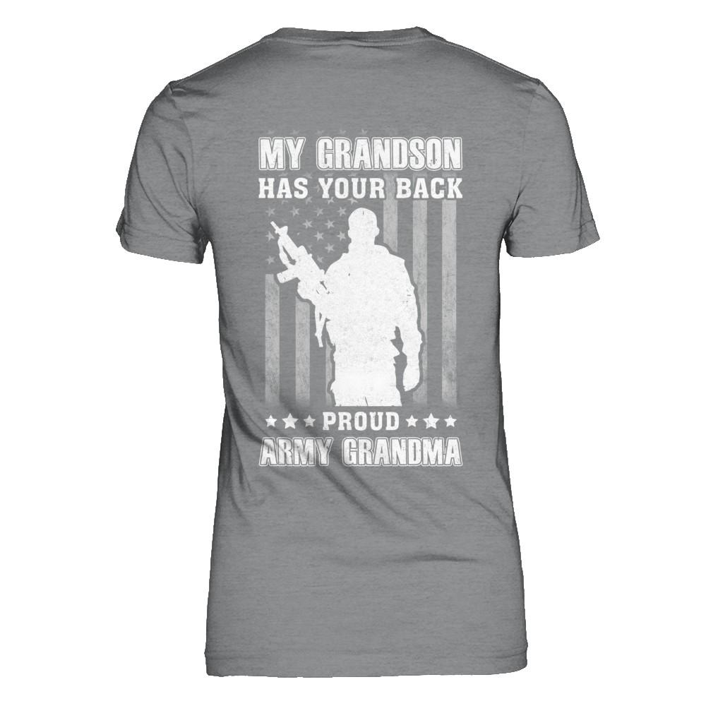 My Grandson Has Your Back Proud Proud Army Grandma-T-Shirt & Hoodie-Women's T-Shirt-Sport Grey