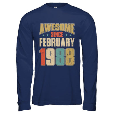 Vintage Retro Awesome Since February 1988 33th Birthday-T-Shirt & Hoodie-Long Sleeve T-Shirt-Navy