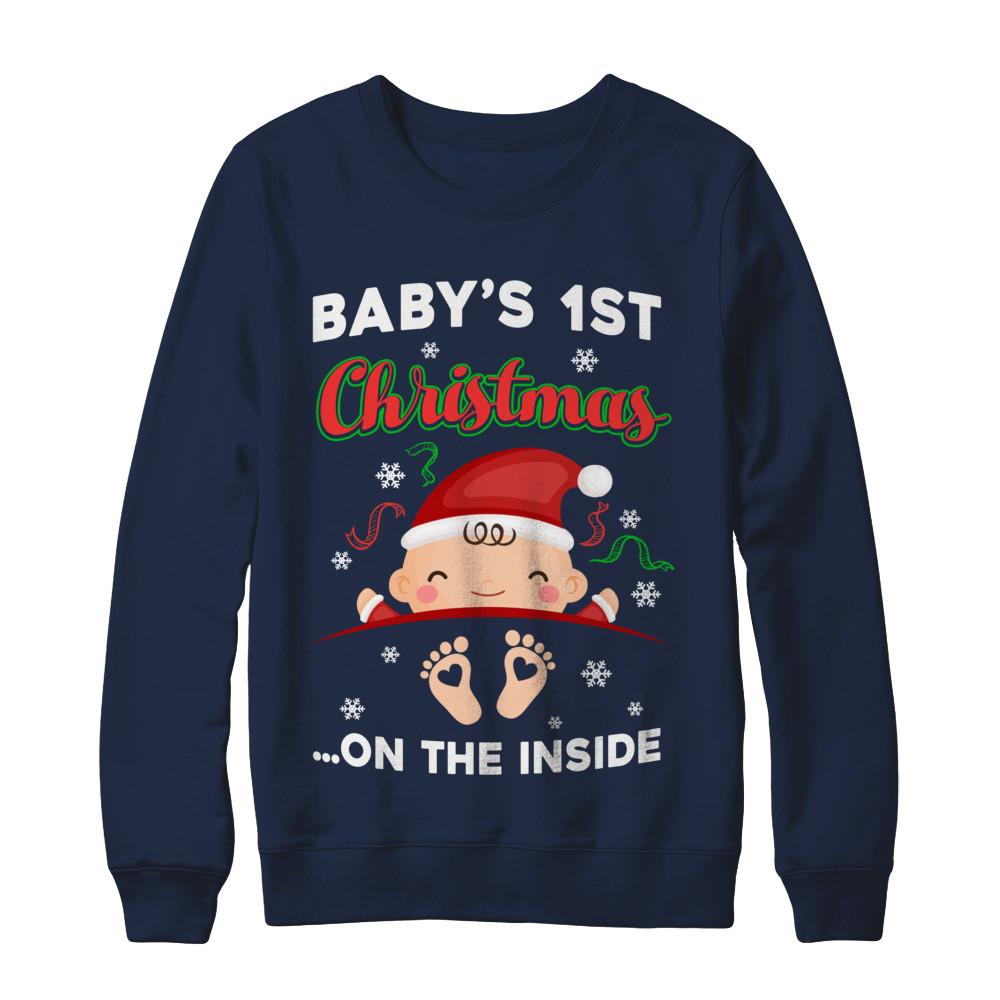 Baby's 1St Christmas On The Inside Pregnant-T-Shirt & Sweatshirt-Crewneck Sweatshirt-Navy
