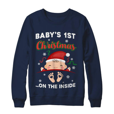 Baby's 1St Christmas On The Inside Pregnant-T-Shirt & Sweatshirt-Crewneck Sweatshirt-Navy