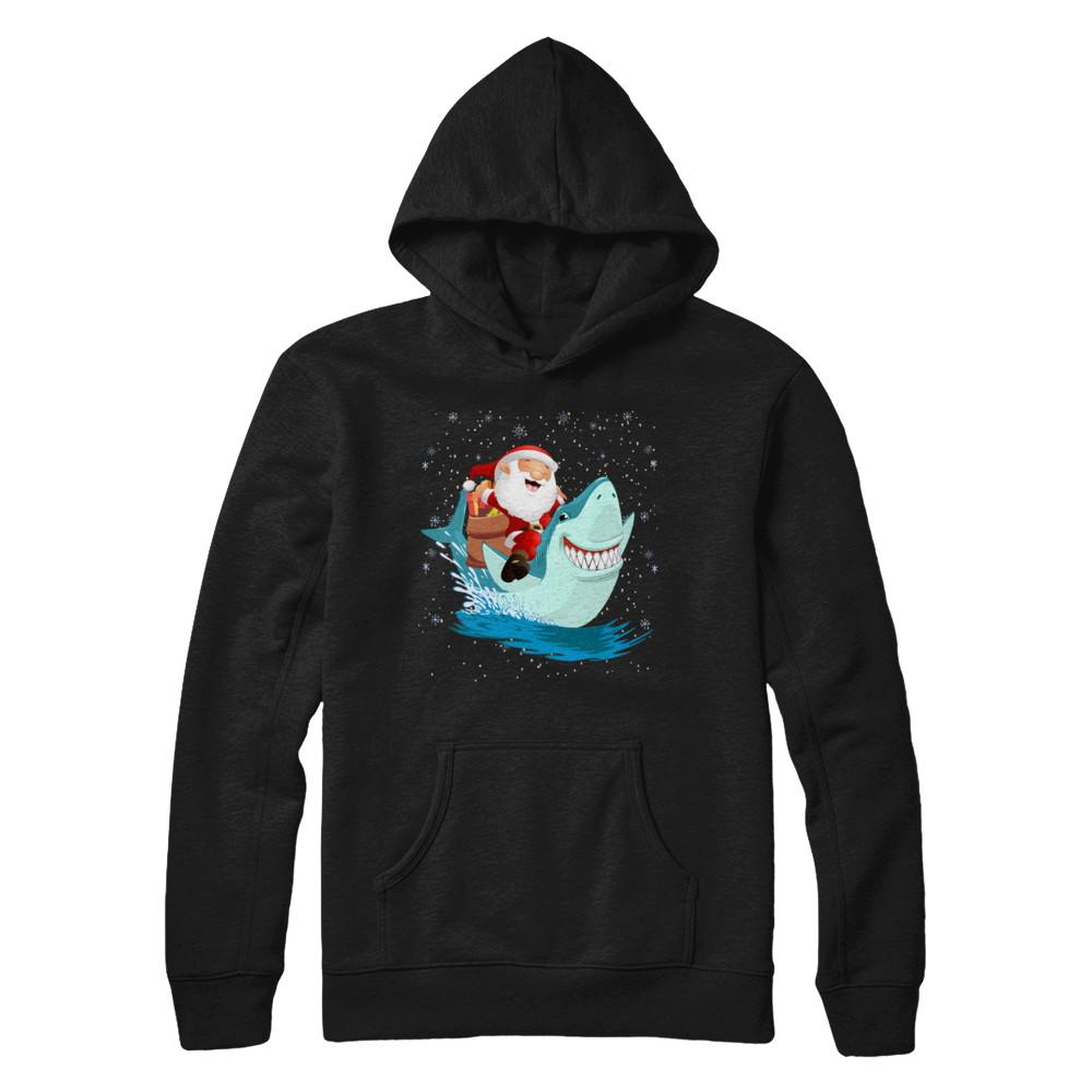 Santa Claus Riding Shark Christmas Xmas Gift-T-Shirt & Sweatshirt-Pullover Hoodie-Black