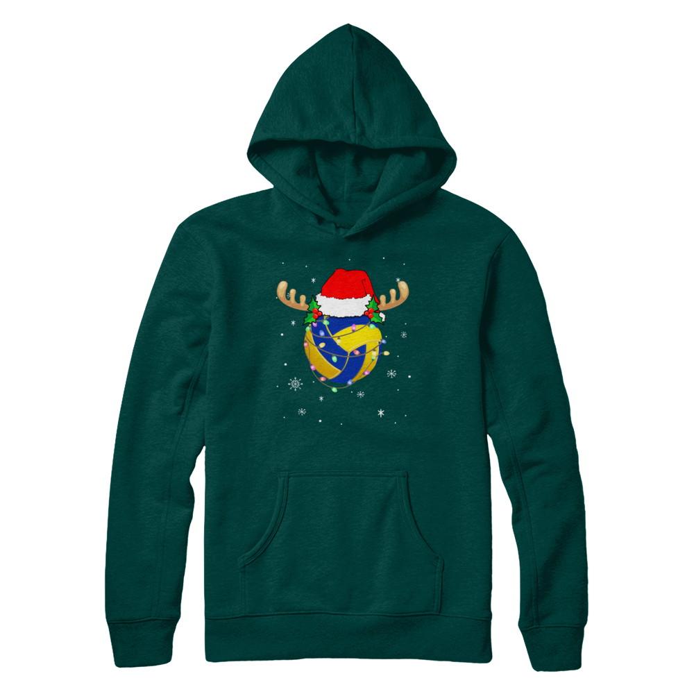 Santa Hat Volleyball Reindeer Christmas Gifts-T-Shirt & Sweatshirt-Pullover Hoodie-Deep Forest