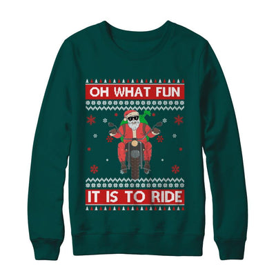 Oh What Fun It Is To Ride Motorcycle Christmas Sweater-T-Shirt & Sweatshirt-Crewneck Sweatshirt-Deep Forest