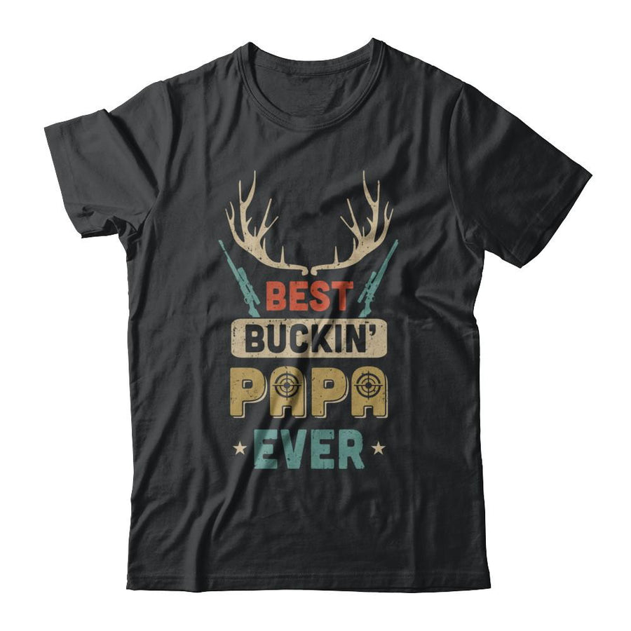 Vintage Best Buckin' Papa Ever Deer Hunting-T-Shirt & Hoodie-Classic T-Shirt-Black