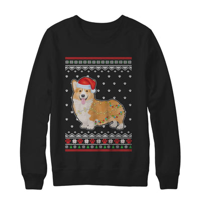 Corgi Christmas Ugly Sweater Lights Dog Xmas Gift-T-Shirt & Sweatshirt-Crewneck Sweatshirt-Black