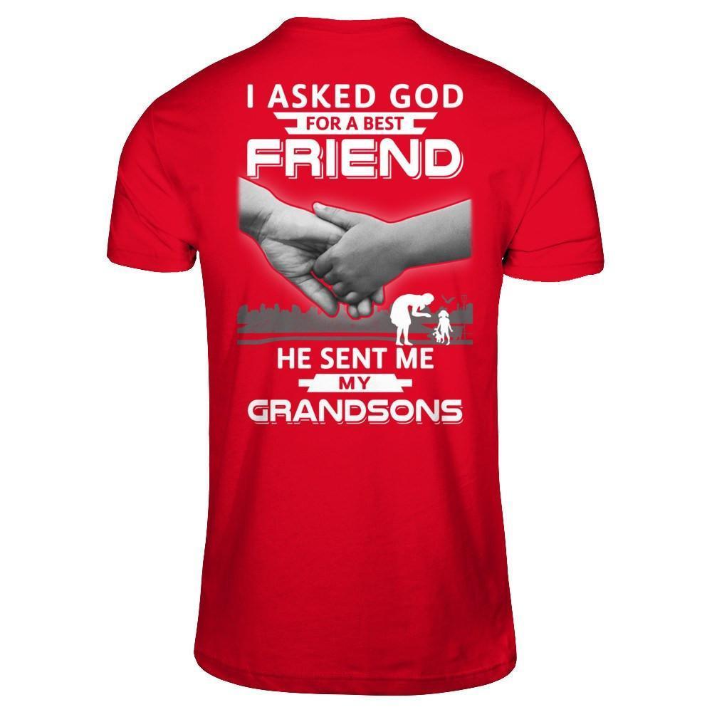 I Asked God For A Best Friend He Sent Me My Grandsons-T-Shirt & Hoodie-Premium T-Shirt-Red