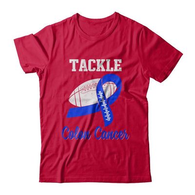 Football Survivor Tackle Blue Colon Cancer Awareness-T-Shirt & Hoodie-Classic T-Shirt-Red
