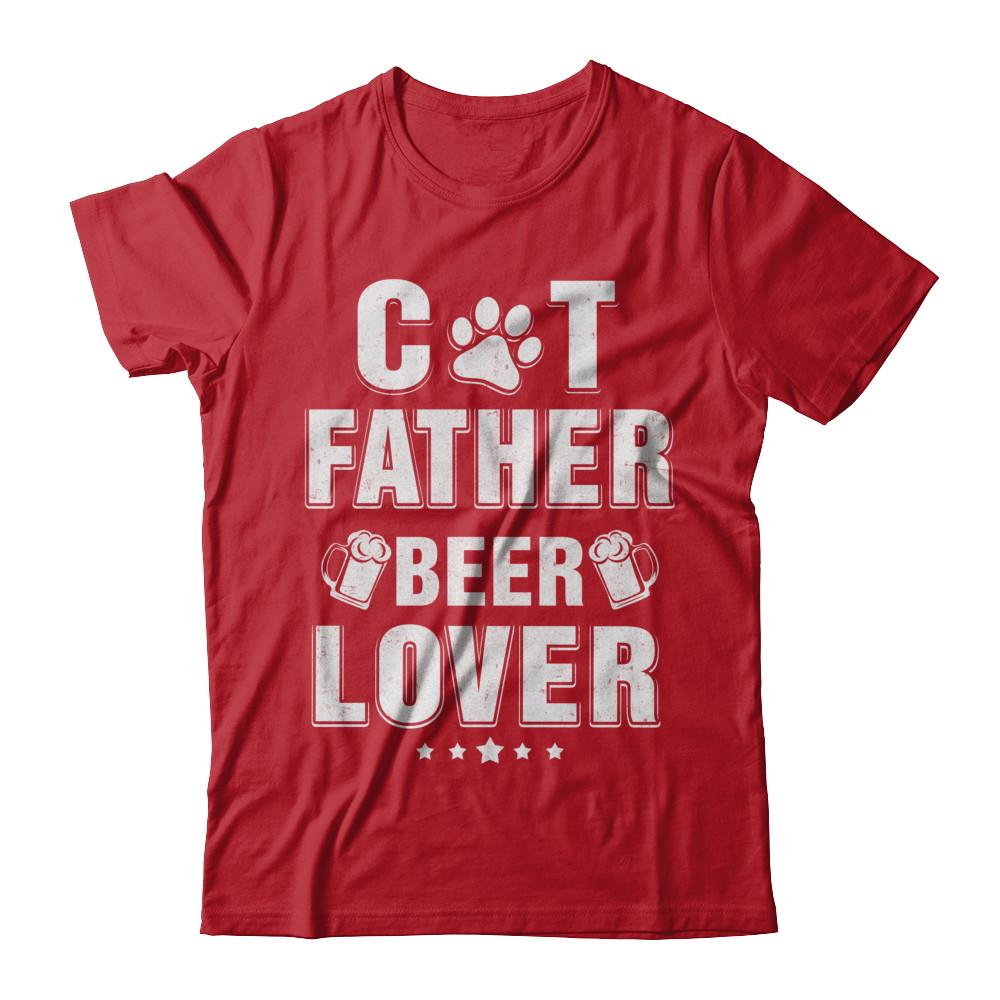 Cat Father Beer Lover Best Cat Dad Fathers Day-T-Shirt & Hoodie-Classic T-Shirt-Red