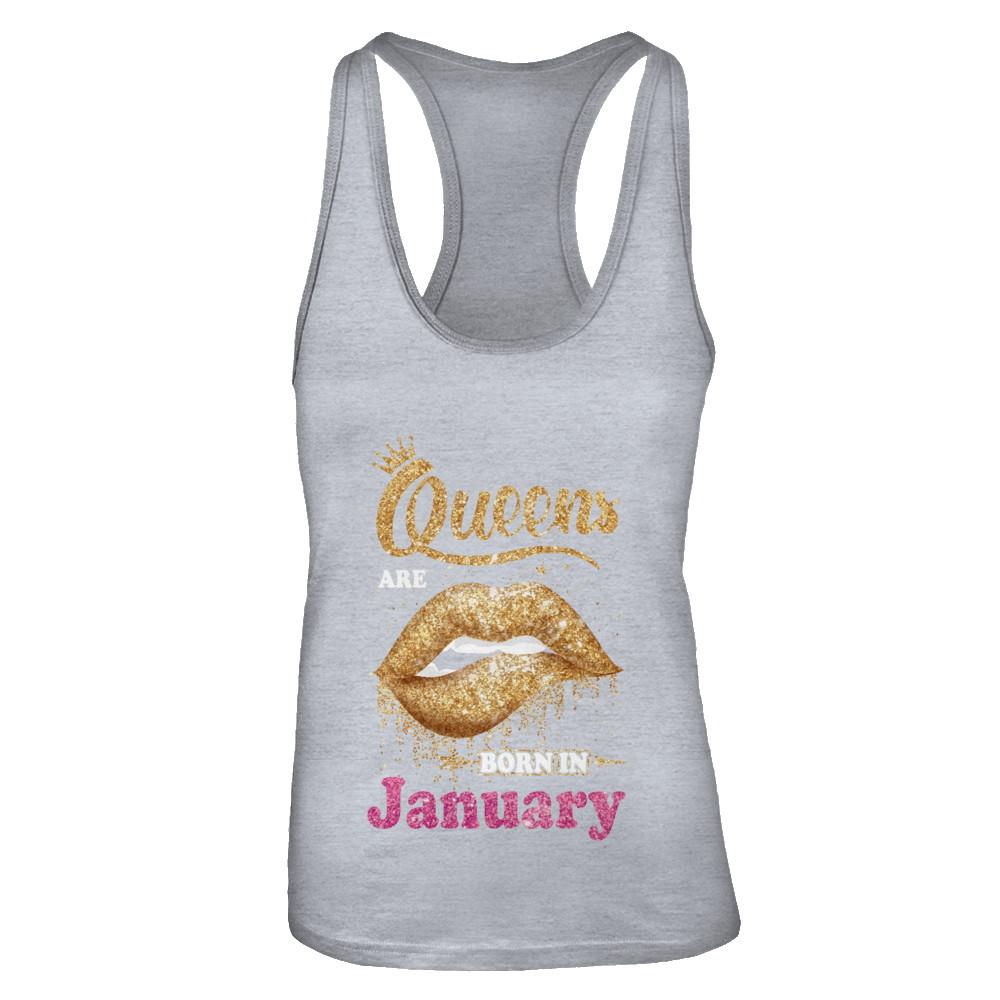 Lipstick Black Queens Are Born In January Birthday Gift-T-Shirt & Tank Top-Women's Ideal Racerback Tank-Heather Grey