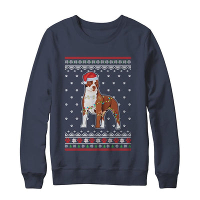 Pitbull Christmas Ugly Sweater Lights Dog Xmas Gift-T-Shirt & Sweatshirt-Crewneck Sweatshirt-Navy