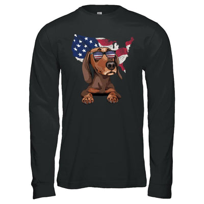 Funny Patriot Dachshund Dog 4Th Of July American Flag-T-Shirt & Hoodie-Long Sleeve T-Shirt-Black