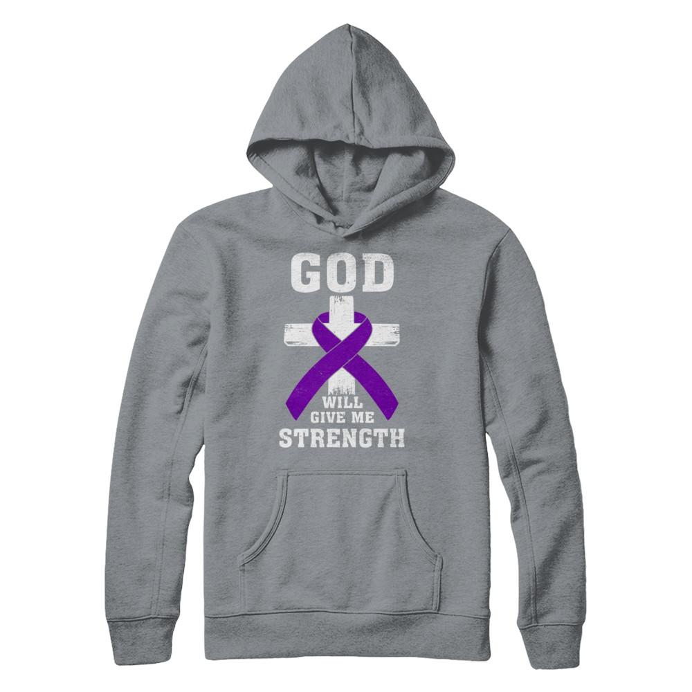 God Will Give Me Strength Purple Violet Awareness Ribbon Gift-T-Shirt & Hoodie-Pullover Hoodie-Light Steel