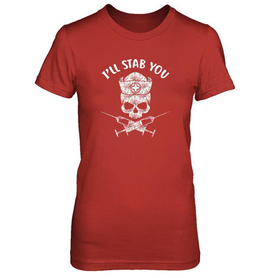 I'll Stab You Nurse Skull Floral Flower Nursing Gift-T-Shirt & Tank Top-Women's T-Shirt-Red
