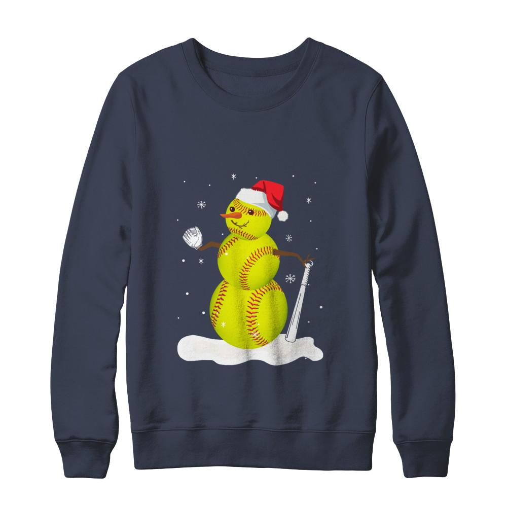 Christmas Softball Snowman Christmas-T-Shirt & Sweatshirt-Crewneck Sweatshirt-Navy