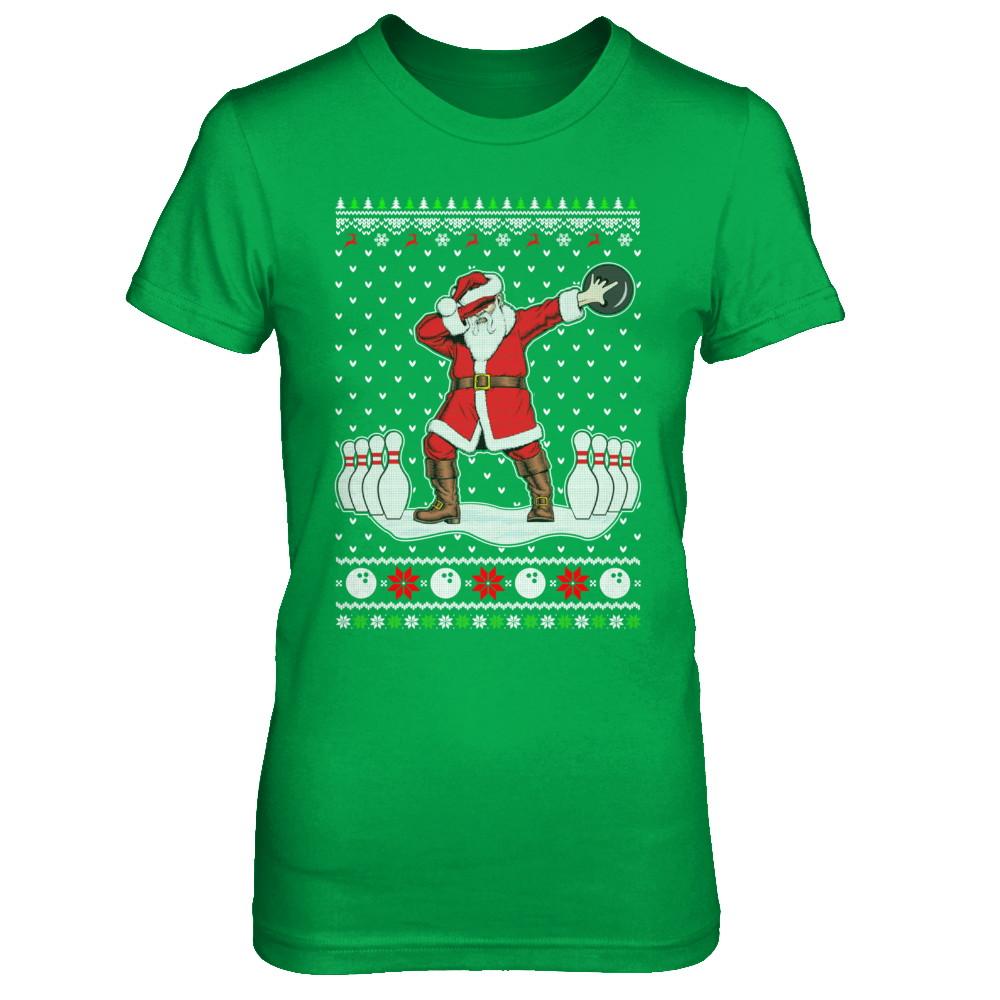 Dabbing Santa Claus Bowling Ugly Christmas Sweater-T-Shirt & Sweatshirt-Women's T-Shirt-Irish Green