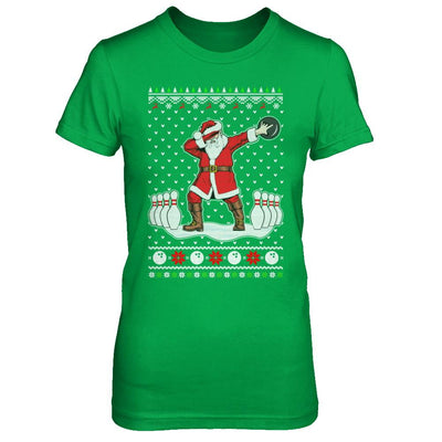 Dabbing Santa Claus Bowling Ugly Christmas Sweater-T-Shirt & Sweatshirt-Women's T-Shirt-Irish Green