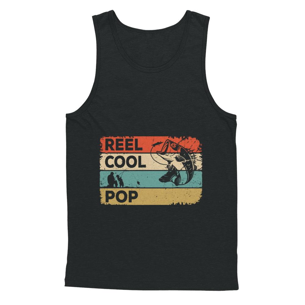 Vintage Reel Cool Pop Fish Fishing Fathers Day-T-Shirt & Hoodie-Unisex Tank-Black