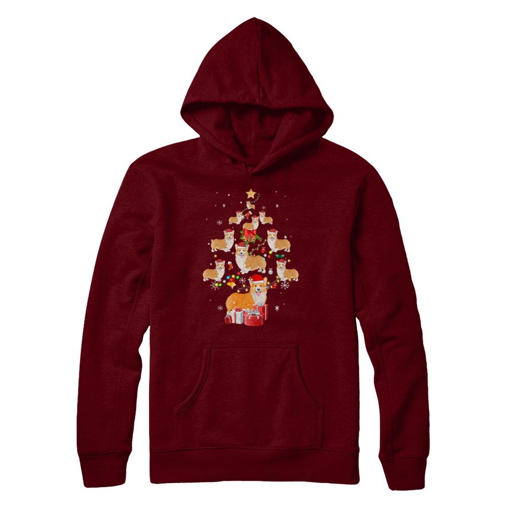 Cute Corgi Christmas Tree Dogs Lover-T-Shirt & Sweatshirt-Pullover Hoodie-Maroon