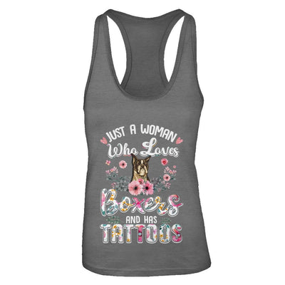 Just A Woman Who Loves Boxers And Has Tattoos-T-Shirt & Tank Top-Women's Ideal Racerback Tank-Dark Grey