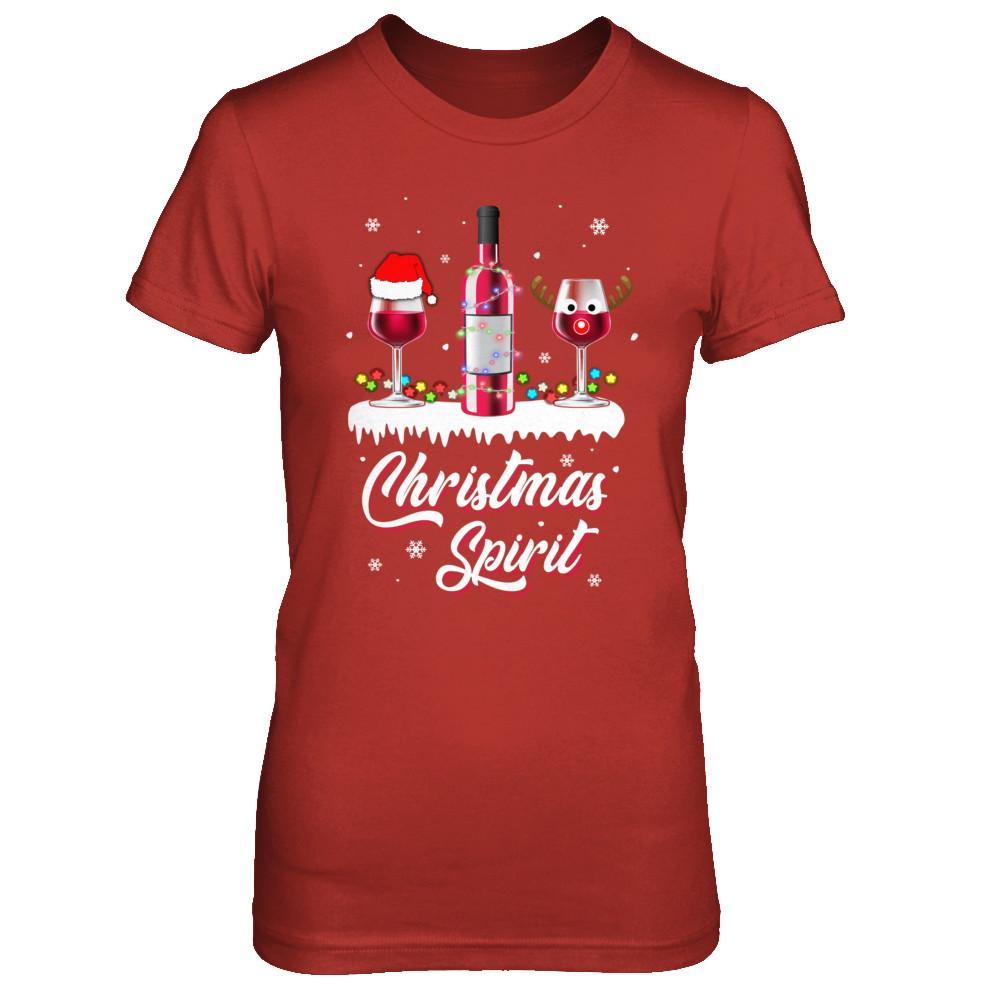 Christmas Spirits Santa Hat Wine Funny Christmas Gifts-T-Shirt & Sweatshirt-Women's T-Shirt-Red