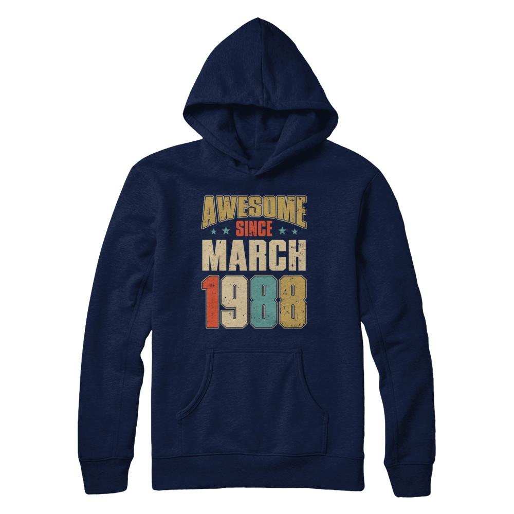 Vintage Retro Awesome Since March 1988 33th Birthday-T-Shirt & Hoodie-Pullover Hoodie-Navy