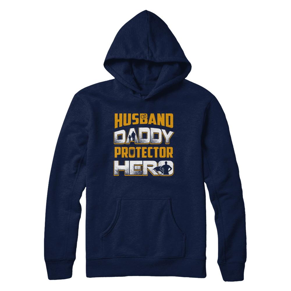 Husband Daddy Protector Hero-T-Shirt & Hoodie-Pullover Hoodie-Navy