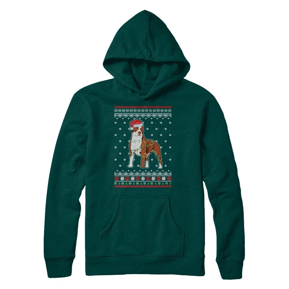 Pitbull Christmas Ugly Sweater Lights Dog Xmas Gift-T-Shirt & Sweatshirt-Pullover Hoodie-Deep Forest