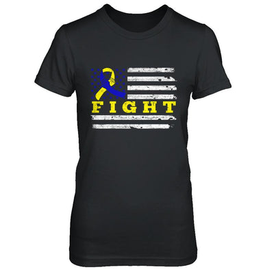 Fight Blue Yellow Ribbon US Flag Down Syndrome Awareness-T-Shirt & Hoodie-Women's T-Shirt-Black