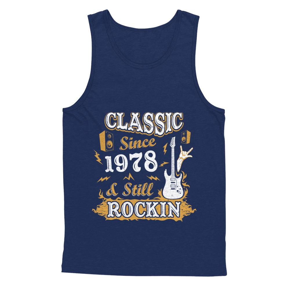 Vintage Classic Since 1978 With Rockin 43th Birthday-T-Shirt & Hoodie-Unisex Tank-Navy