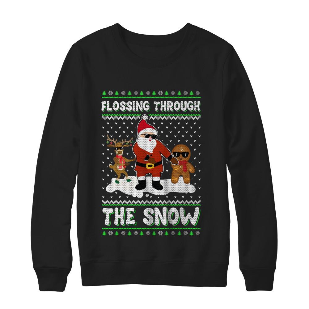 Flossing Through The Snow Santa Ugly Christmas Sweater-T-Shirt & Sweatshirt-Crewneck Sweatshirt-Black