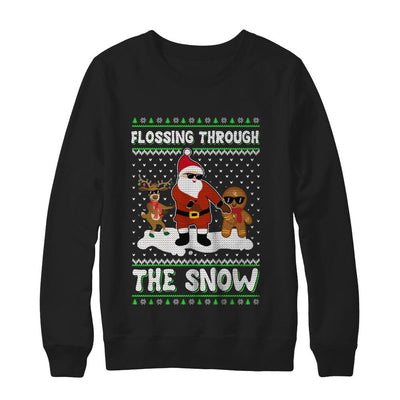 Flossing Through The Snow Santa Ugly Christmas Sweater-T-Shirt & Sweatshirt-Crewneck Sweatshirt-Black