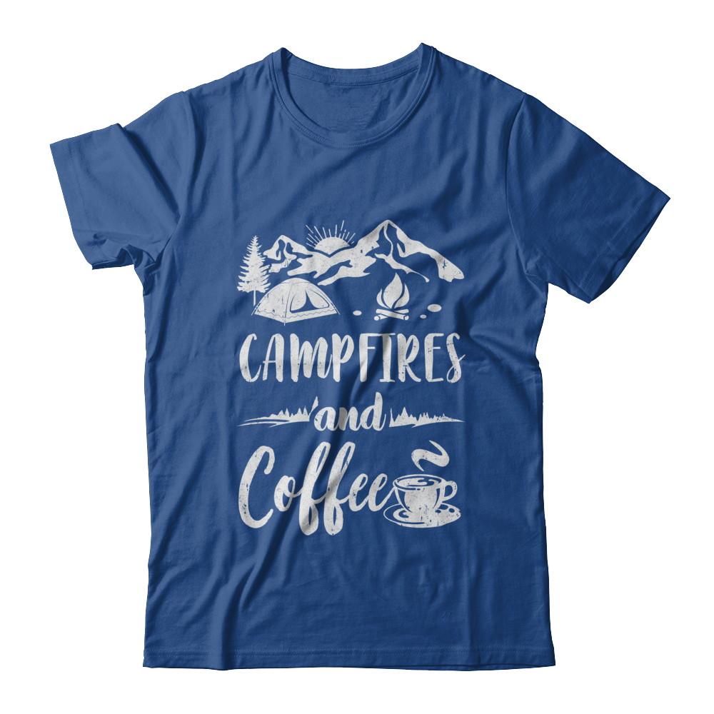 Coffee And Campfires Funny Camping Gifts-T-Shirt & Hoodie-Classic T-Shirt-Royal