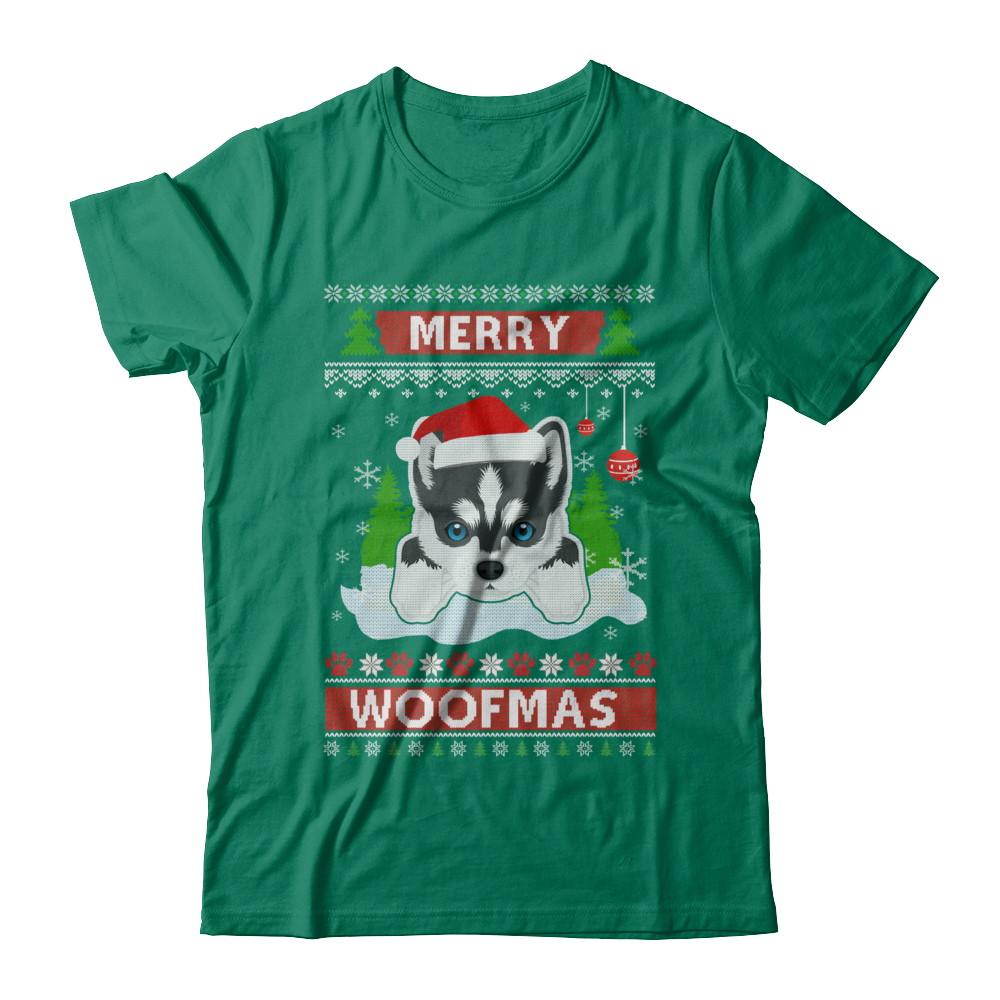 Siberian Husky Merry Woofmas Ugly Christmas Sweater-T-Shirt & Sweatshirt-Classic T-Shirt-Kelly Green