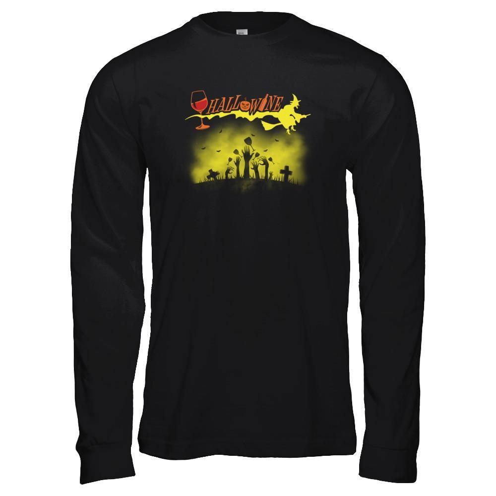 Happy Hallowine Funny Halloween Wine Drinkers 2017-T-Shirt & Tank Top-Long Sleeve T-Shirt-Black