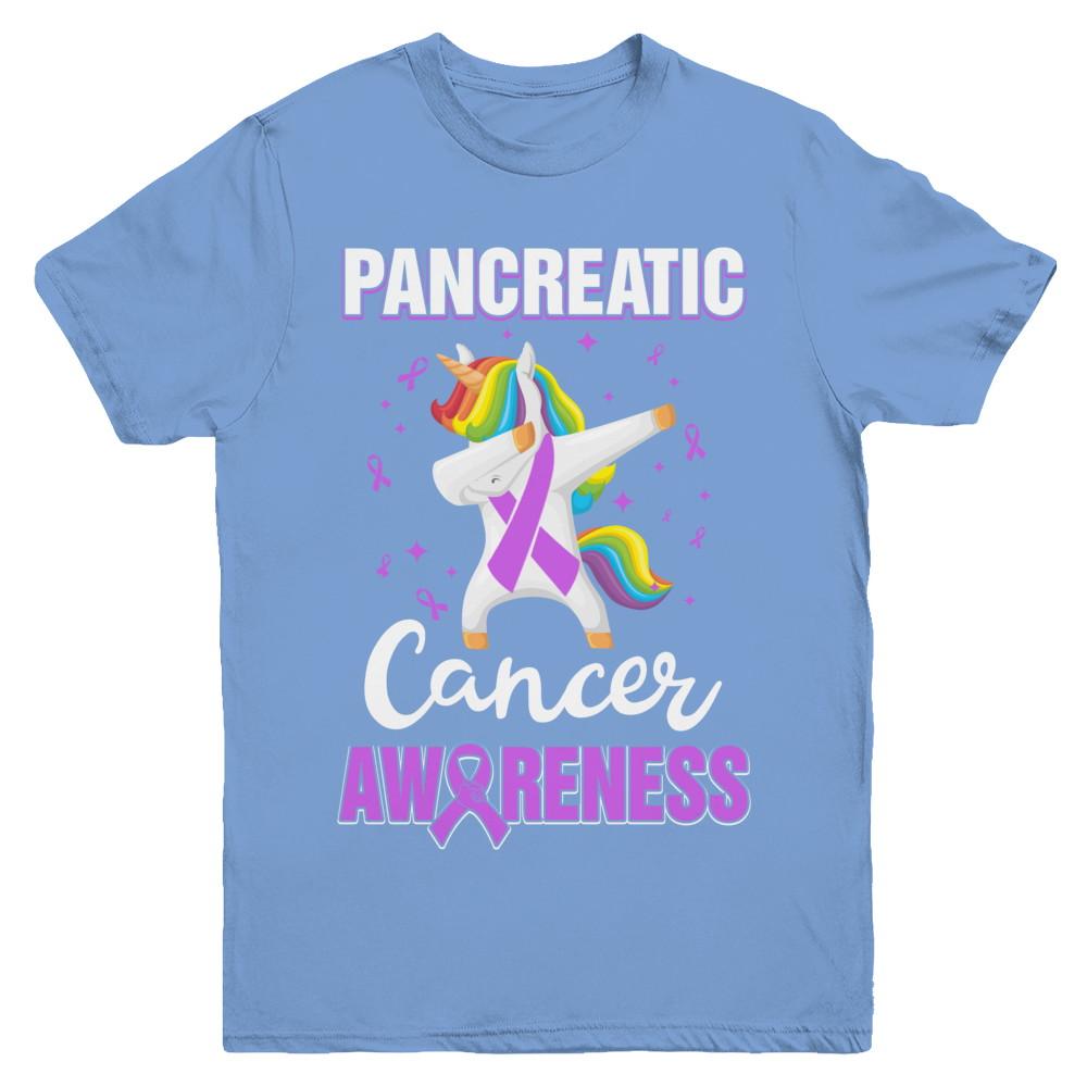Inspirational Pancreatic Cancer Awareness Unicorn Support Youth-Youth Shirt-Youth T-Shirt-Carolina Blue