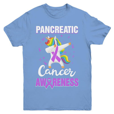Inspirational Pancreatic Cancer Awareness Unicorn Support Youth-Youth Shirt-Youth T-Shirt-Carolina Blue