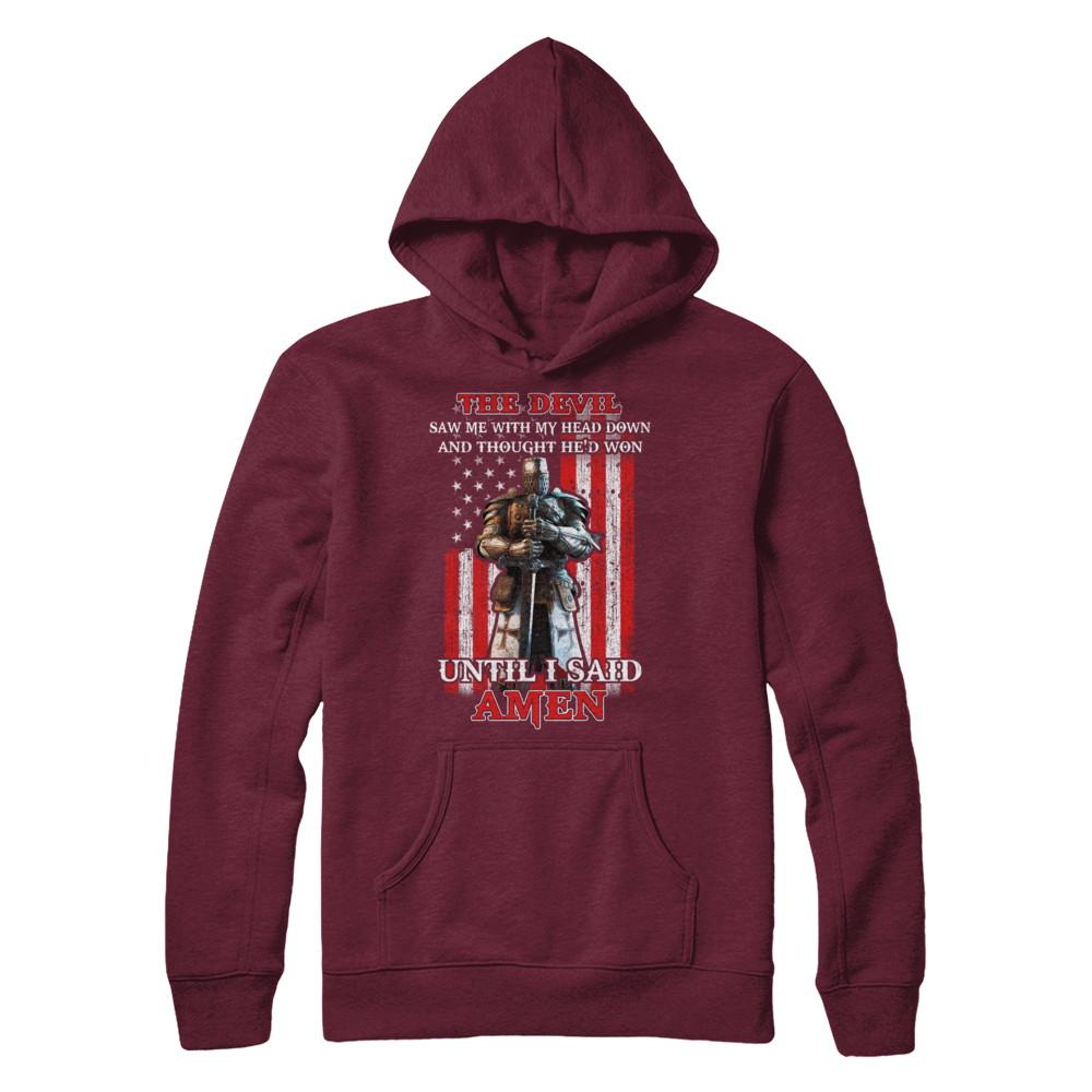 Knight American The Devil Saw Me With My Head Down Veteran-T-Shirt & Hoodie-Hanes - Heavyweight Pullover Hoodie-Maroon