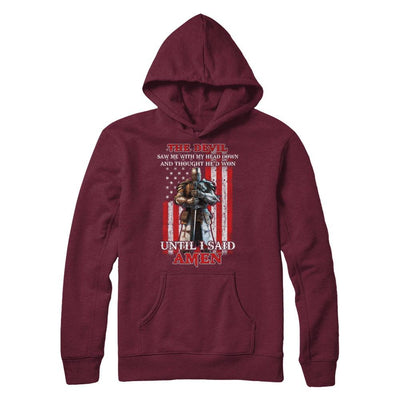 Knight American The Devil Saw Me With My Head Down Veteran-T-Shirt & Hoodie-Hanes - Heavyweight Pullover Hoodie-Maroon