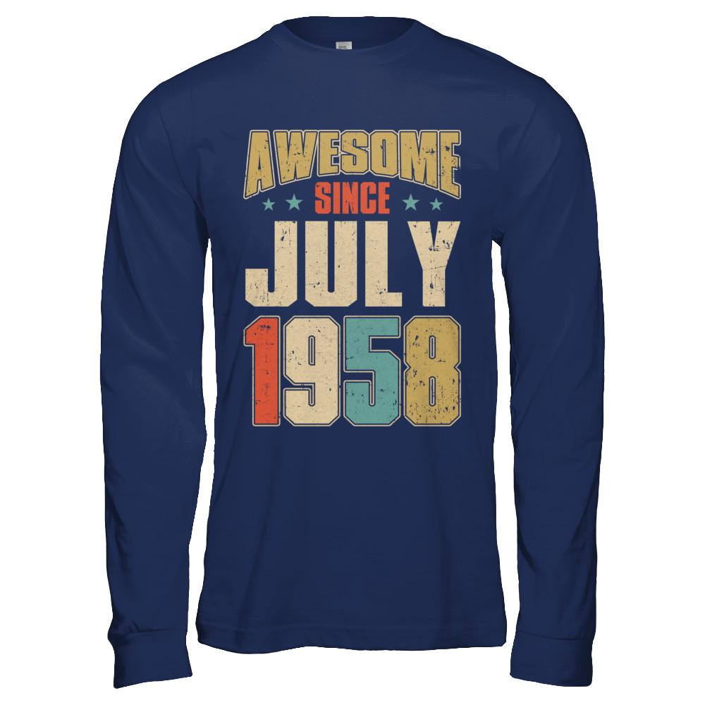 Vintage Retro Awesome Since July 1958 63th Birthday-T-Shirt & Hoodie-Long Sleeve T-Shirt-Navy