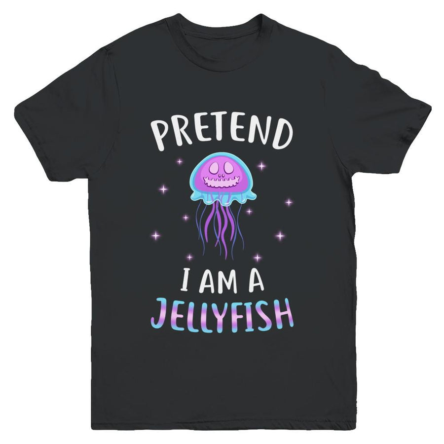 Pretend I'm A Jellyfish Costume Happy Halloween Party Youth-Youth Shirt-Youth T-Shirt-Black