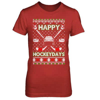 Happy Hockeydays Hockey Ugly Christmas Sweater-T-Shirt & Sweatshirt-Women's T-Shirt-Red