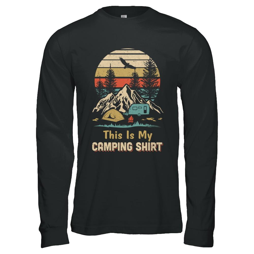 Vintage Papa Grandma Dad Mom This Is My Camping-T-Shirt & Hoodie-Long Sleeve T-Shirt-Black