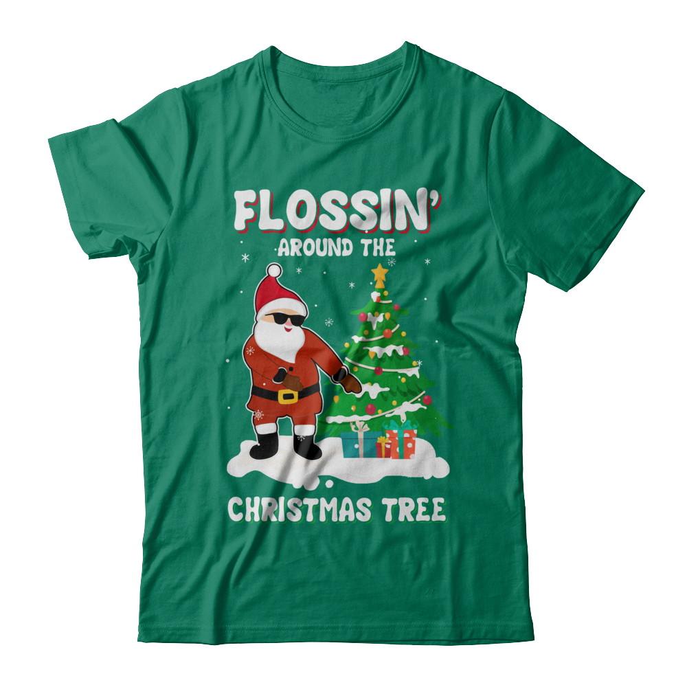 Flossin' Around The Christmas Tree Flossing Santa-T-Shirt & Hoodie-Classic T-Shirt-Kelly Green