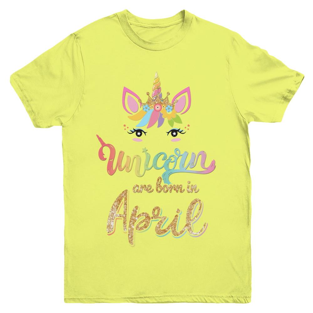 Cute Unicorns Are Born In April Birthday Gift Youth-Youth Shirt-Youth T-Shirt-Daisy