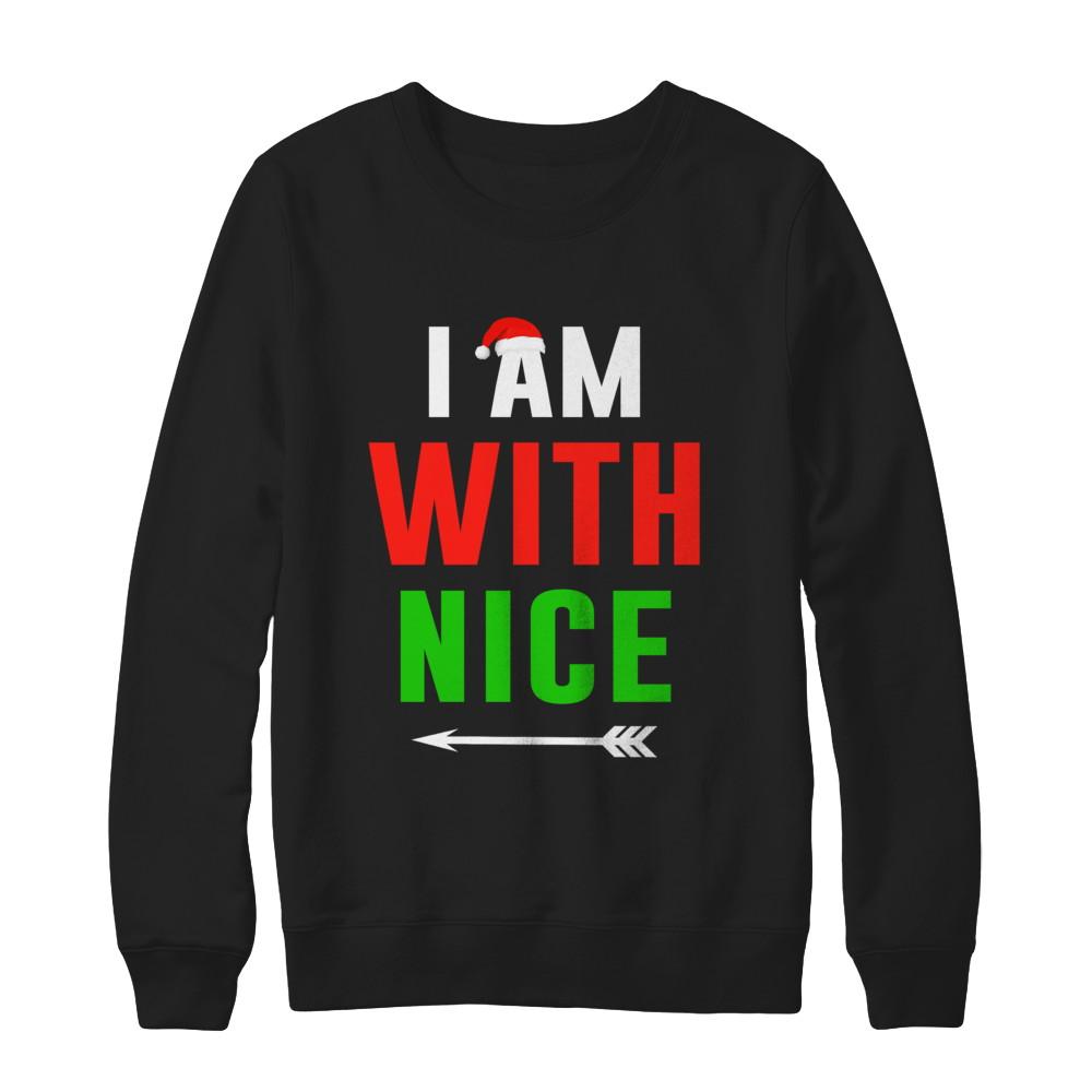 I'm With Nice Matching Christmas Couple Pajamas-T-Shirt & Sweatshirt-Crewneck Sweatshirt-Black
