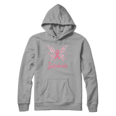 Pink Ribbon Butterfly Breast Cancer Survivor-T-Shirt & Hoodie-Pullover Hoodie-Light Steel