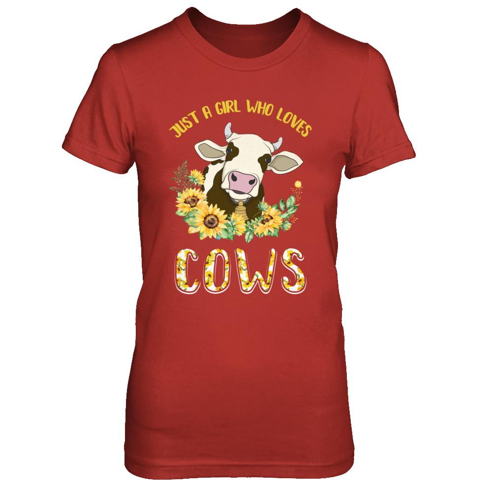 Just A Girl Who Loves Cows And Sunflowers-T-Shirt & Hoodie-Women's T-Shirt-Red