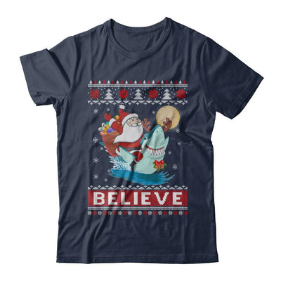 Believe In Santa Riding Shark Ugly Christmas Sweater-T-Shirt & Sweatshirt-Classic T-Shirt-Navy