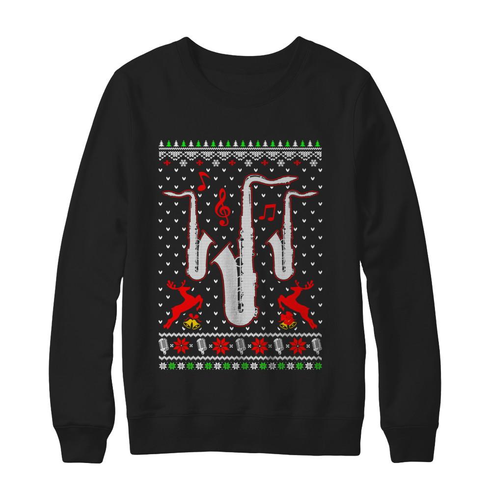 Santa Saxophone Ugly Christmas Sweater Gifts-T-Shirt & Sweatshirt-Crewneck Sweatshirt-Black