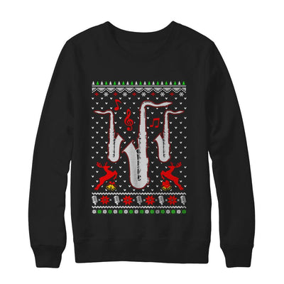 Santa Saxophone Ugly Christmas Sweater Gifts-T-Shirt & Sweatshirt-Crewneck Sweatshirt-Black
